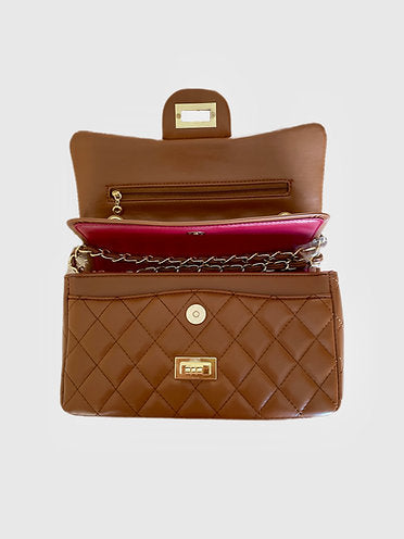 Quilted Leather Chain Bag (Cognac)