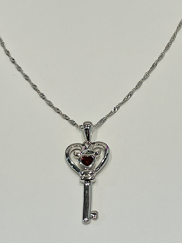 Sterling Silver Heart & Key Necklace with Chain