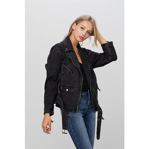 Ride or Die Oversized Denim Biker Jacket