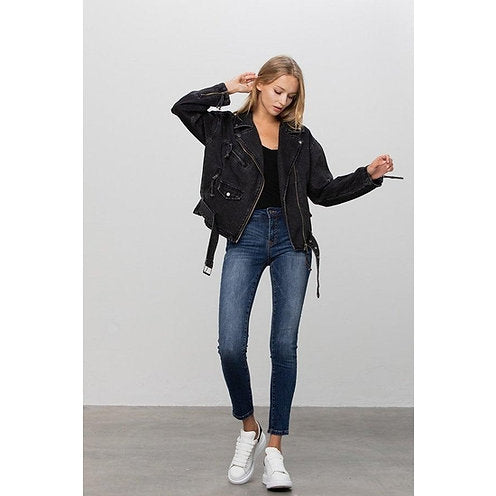 Ride or Die Oversized Denim Biker Jacket